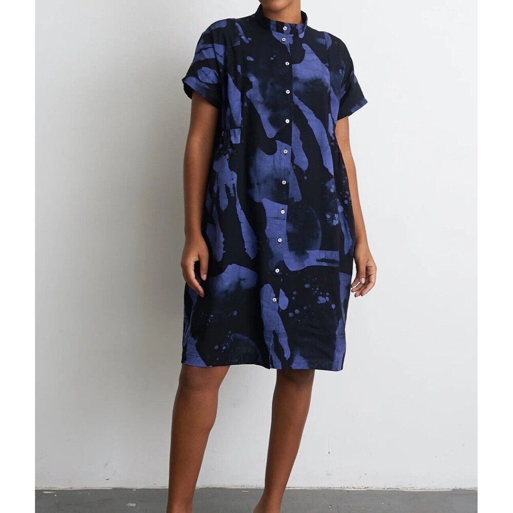 Abstract Navy & Black Button-Front Mini Dress